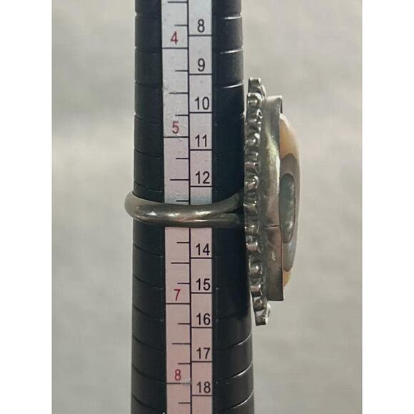 Vintage Mexican Sterling Silver Marquise Inlay Abalone Shell RING Size 6 - Picture 5 of 5